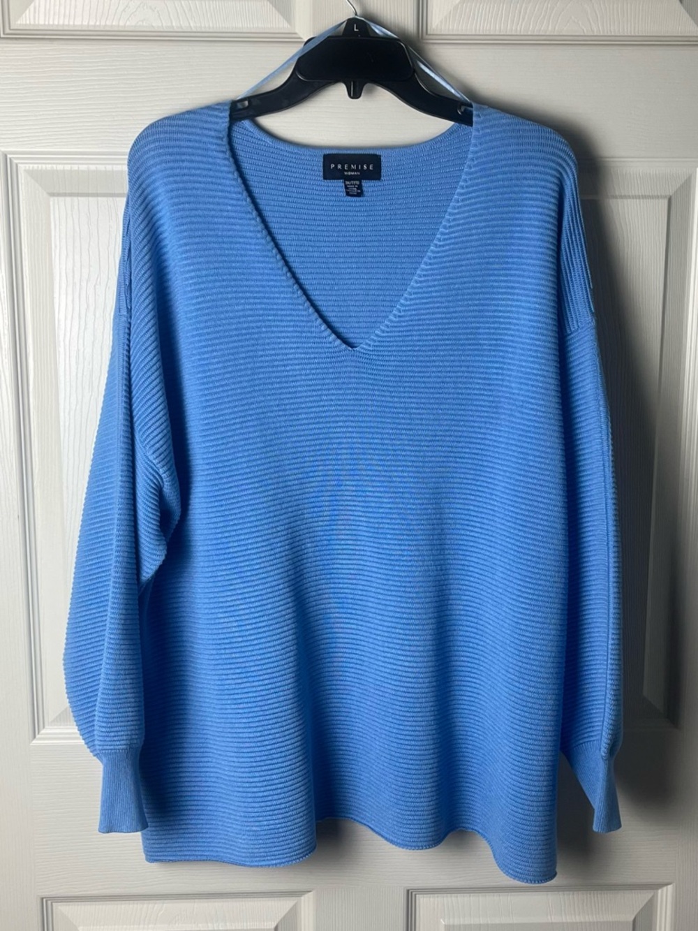 Premise Light Blue Ribbed V-Neck Sweater